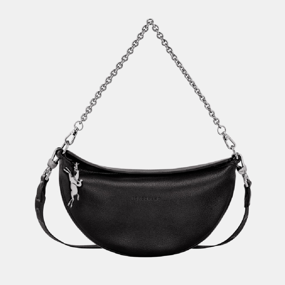 Longchamp Smile Leather Half Moon Crossbody Bag - black - Made in France